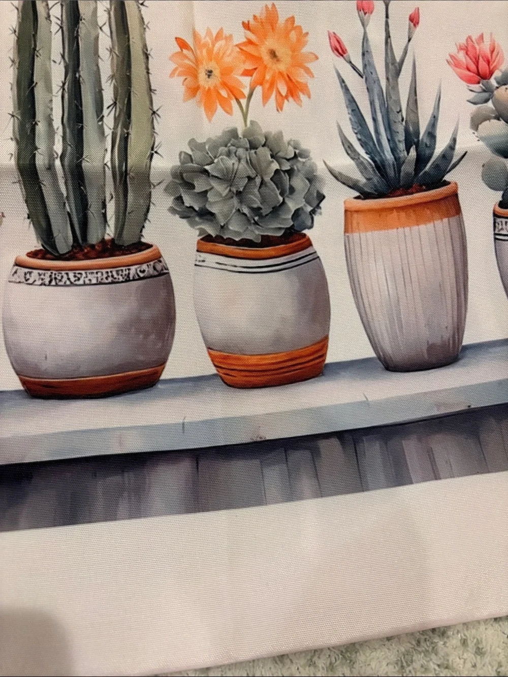 Southwest Desert Botanical Potted Cactus Succulent Poly Canvas Tote Bag NWT
